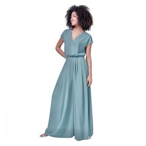 NWT HALARA V-Neck Short Sleeve Wide Leg Loose Waffle Knit Jumpsuit Romper